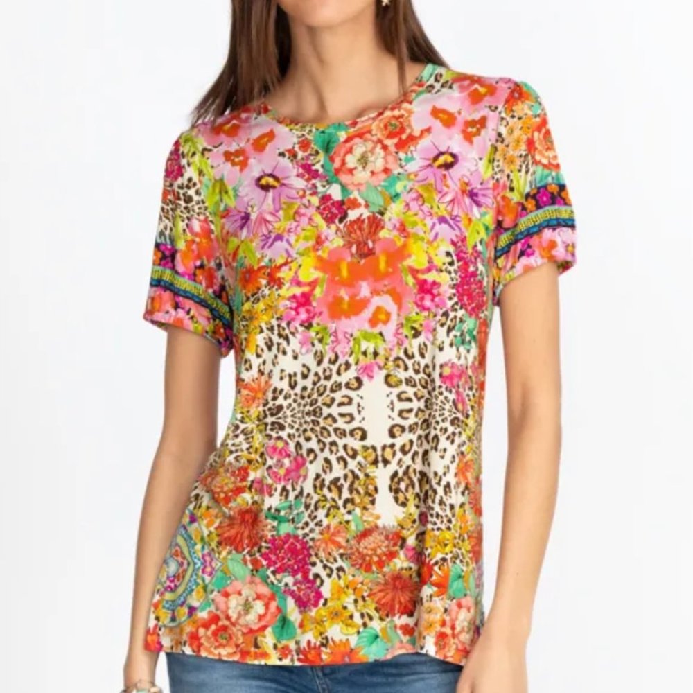 JOHNNY WAS Wild Garden Puff Sleeve Knit Tee